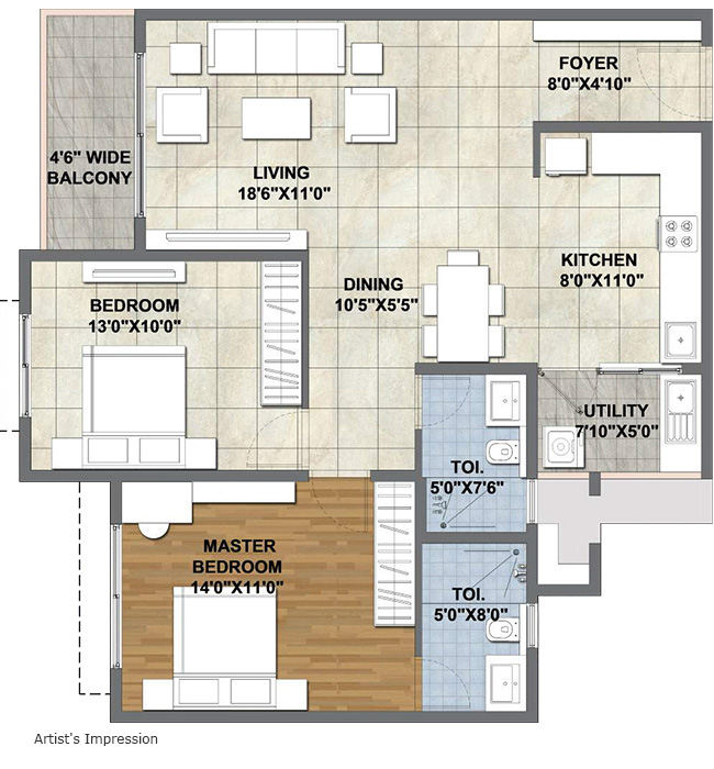 2 BHK Floor Plan